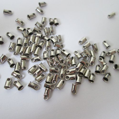 LOT de 40 EMBOUTS TUBE à COLLER écraser 9 x 3mm pour CORDON 2mm ARGENTE perles