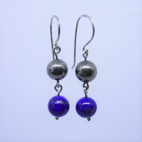 Boucles d'oreilles lapis-lazuli, pyrite et argent
