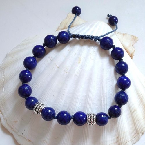 Bracelet homme lapis-lazuli ajustable