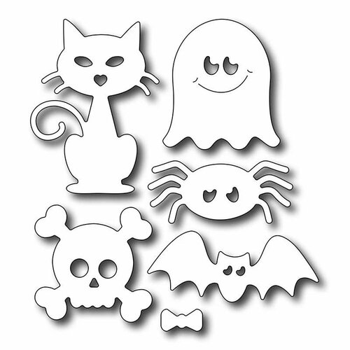 6 découpes scrapbooking halloween chat, chauve-souris, araignée, fantômes, tête de mort, embellissement, création, die cut,