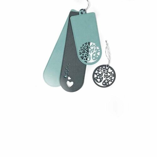 4 découpes joli tag, étiquette, scrapbooking,  avec arbre de vie et des cœurs, embellissement, papier, décor, création, die cut,