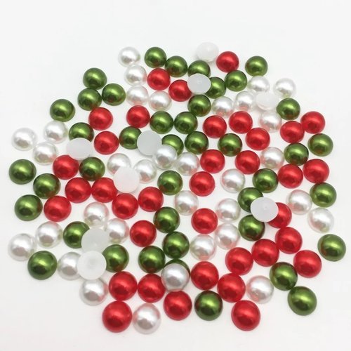 10  perles demi  ronde de noël 8 mm à coller pour scrapbooking, brads, embellissement, cadeau, décoration, décor, die cut