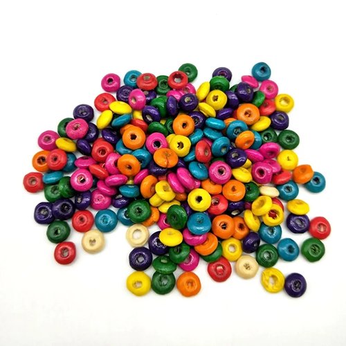 20 perles en bois rondes multicolores 6 x 3 mm  pour scrapbooking, brads, embellissement, cadeau, décoration, décor, die cut
