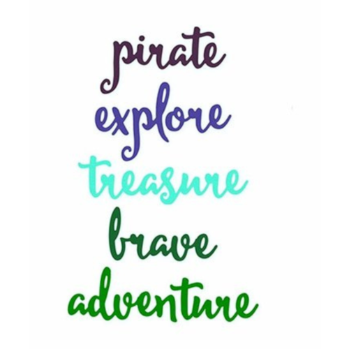 Lot de 5 découpes scrapbooking mot pirate, explore, treasure, brave, adventure, alphabet, lettre, écriture, papier embellissement, die cut