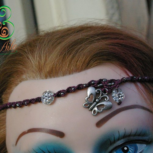 " headband maïta"  bijoux de cheveux originaux et amovible papillonl#bracelet#dreads#boho#macramé#bijoux#unique#tresse#mariage