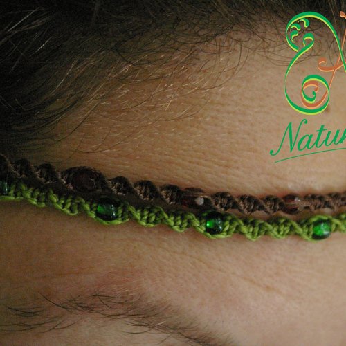 " headband maïta"  bijoux de cheveux originaux et amovible double marron et vertl