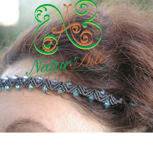 " headband maïta"  bijoux de cheveux originaux et amovible zigzag gris bleul#bracelet#dreads#boho#macramé#bijoux#unique#tresse#mariage