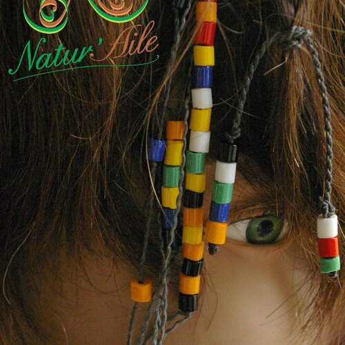 Natte maïta perles multicolor et fils gris,#dreads# atebas#boho #macramé#bijoux#cheveux#unique#tresse#amour#accessoires de coiffur