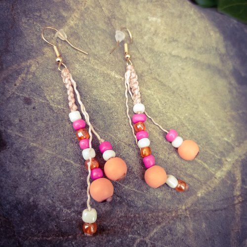 Lou* boucles d’oreilles perles suspendu rose et blanche style bohème
