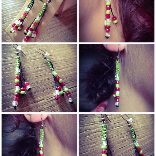 Clemence *vboucles d’oreilles perles suspendu vert pistache et rouge et blanc style bohème