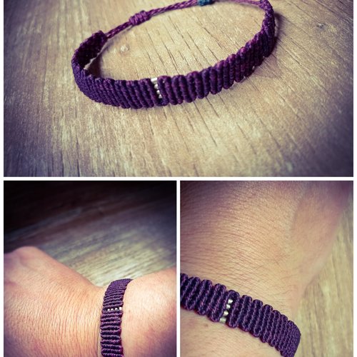 Talya * bracelet macramé violet, réglable, perles métal style boho