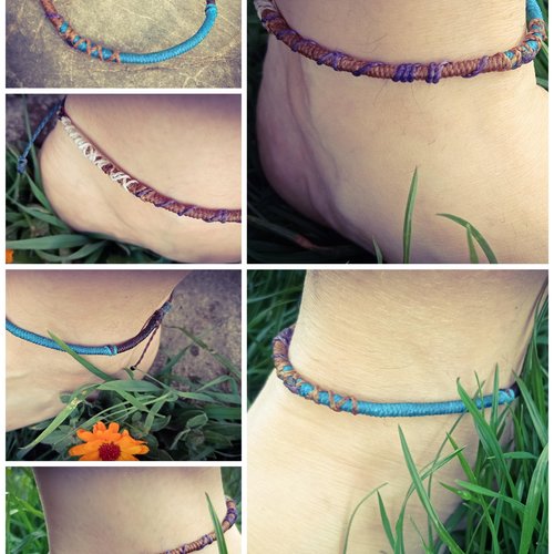 Clara *  chevillère et ou bracelet macramé original dreads bleu, marron et violet