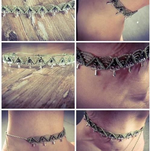 Aleksandra chevillère et ou bracelet zigzag vert pâle avec perles blanche et perle goutte argenté, réglable, style boho