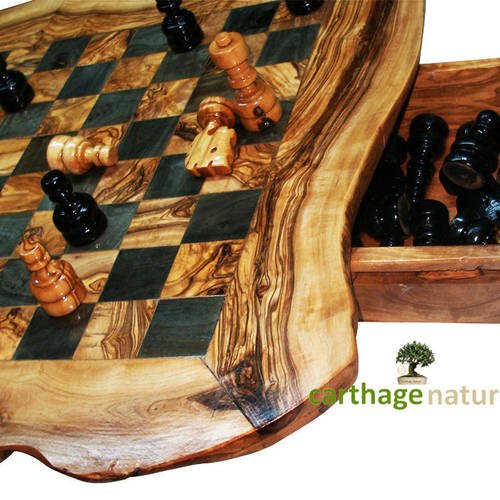 Cadeau pour papa et maman échiquier Jeu d/'échecs carré en bois d/'olivier 45 cm