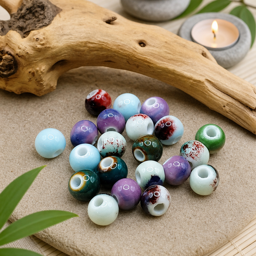 Lot de 20 perles céramique multicolores