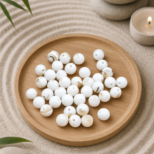 Lot de 40 perles en coquillage blanc doré 4mm
