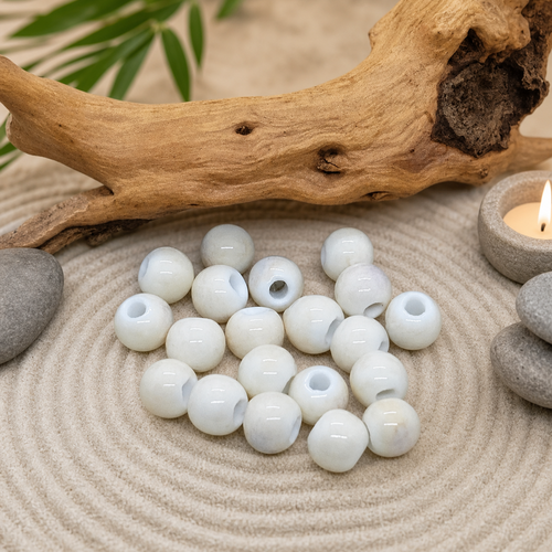 Lot de 20 perles céramique blanc cassé