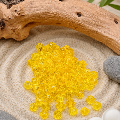 Lot de 95 perles en verre facettées 4mm jaunes