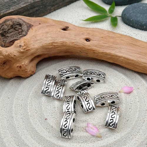 Lot de 10 perles double rangs en métal argentées