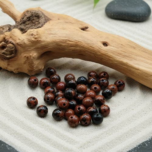 Lot de 40 perles naturelles obsidienne acajou (mahogany) 4mm