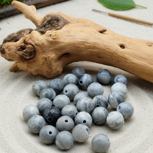 Lot de 30 perles naturelles jaspe gris 6mm