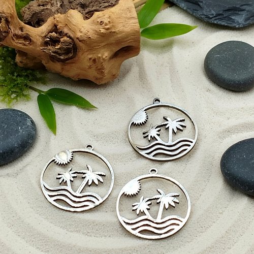 Lot de 3 breloques île en acier inoxydable