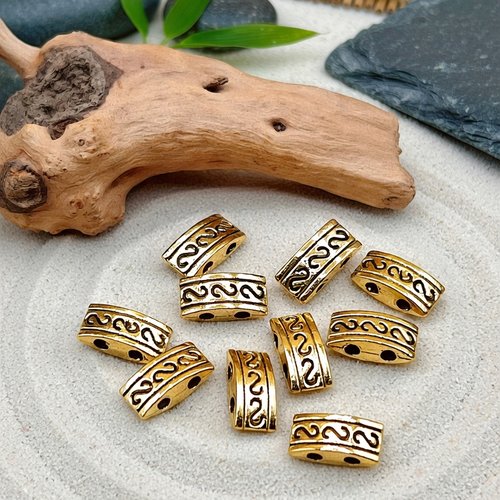 Lot de 10 perles double rangs en métal dorées