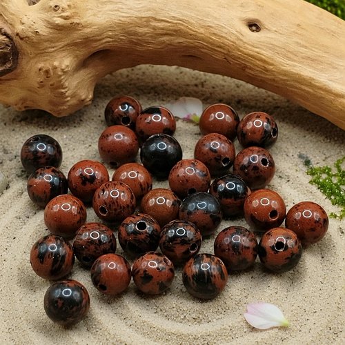 Lot de 30 perles naturelles obsidienne acajou (mahogany) 6mm