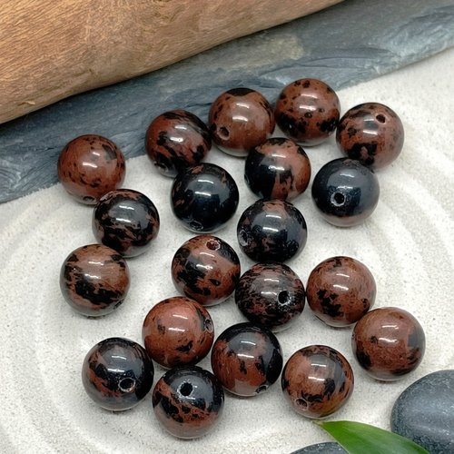 Lot de 20 perles naturelles obsidienne acajou (mahogany) 8mm