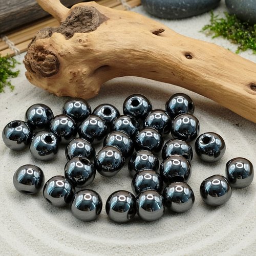 Lot de 30 perles naturelles hématite 6mm