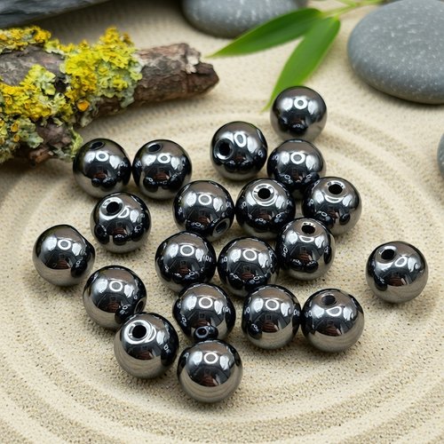 Lot de 20 perles naturelles hématite 8mm