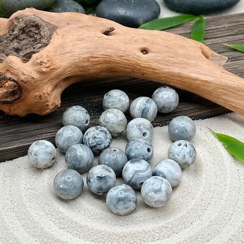 Lot de 20 perles naturelles jaspe gris 8mm