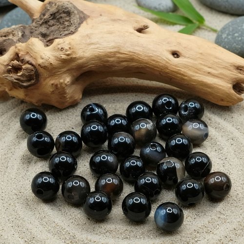 Perles naturelles agate rayée noire 6mm