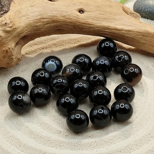 Lot de 20 perles naturelles agate rayée noire 8mm
