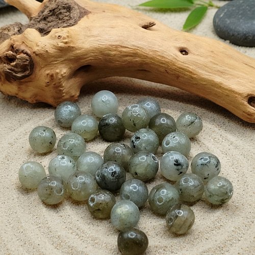 Lot de 30 perles naturelles labradorite grise 6mm