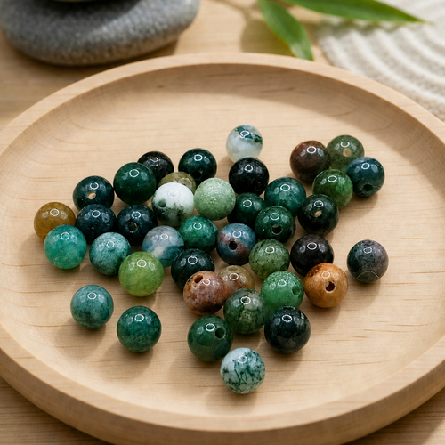 Perles rondes en agate indienne naturelle