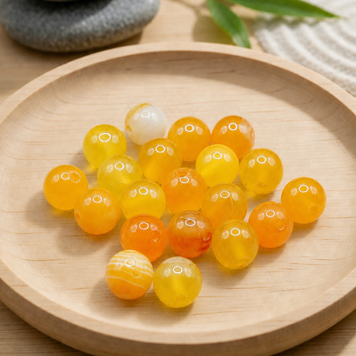 Perles rondes en agate rubanée orange