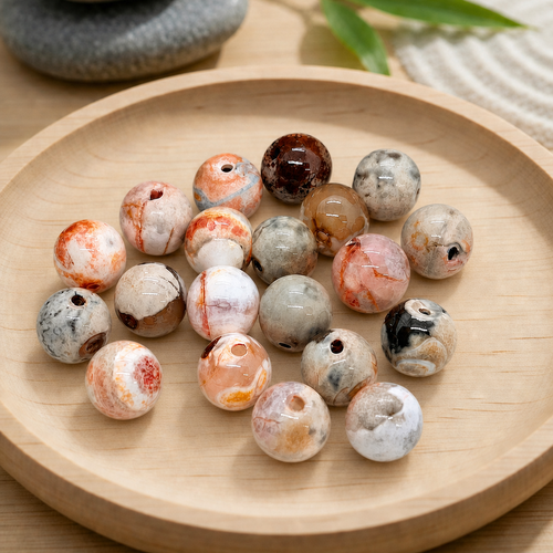 Perles rondes en agate de feu café orange