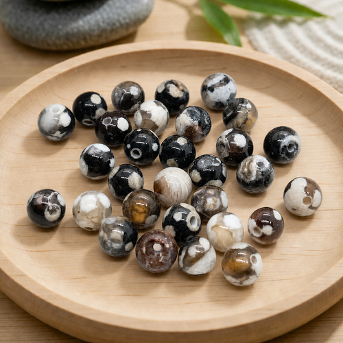 Perles rondes en agate de feu marron