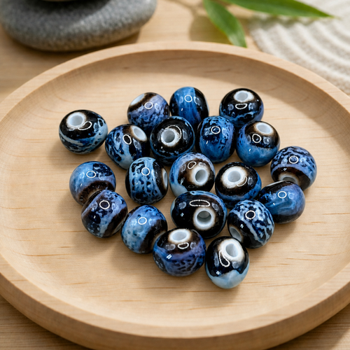 Perles en céramique émaillée bleue 8mm (lot de 20)