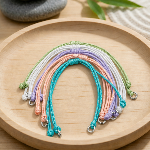 Lot de 5 bracelets réglables en cordon satiné avec anneaux connecteurs