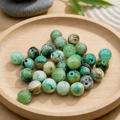 Perles rondes en calcite verte naturelle