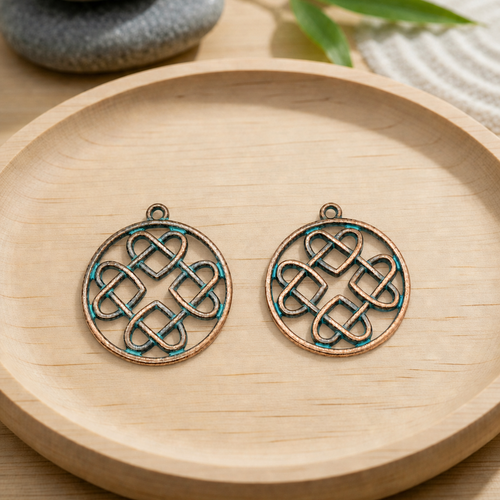 Pendentif médaillon rond nœud celtique en bronze patiné 25mm (lot de 2)