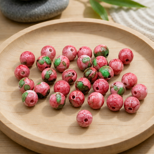 Perles rondes en jaspe fleur de pluie rose naturelle