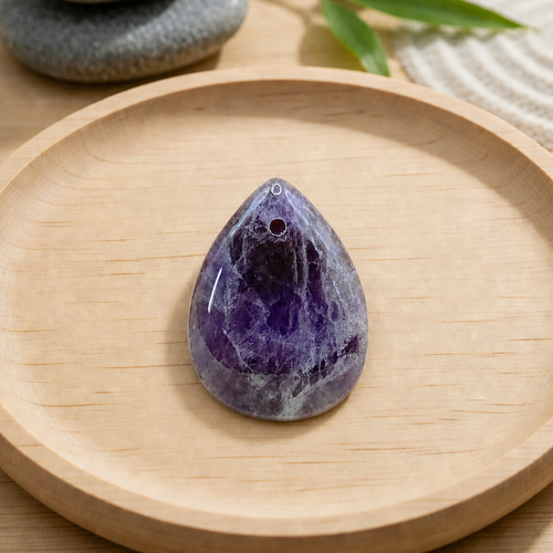 Pendentif goutte en améthyste naturelle — 25x18 mm
