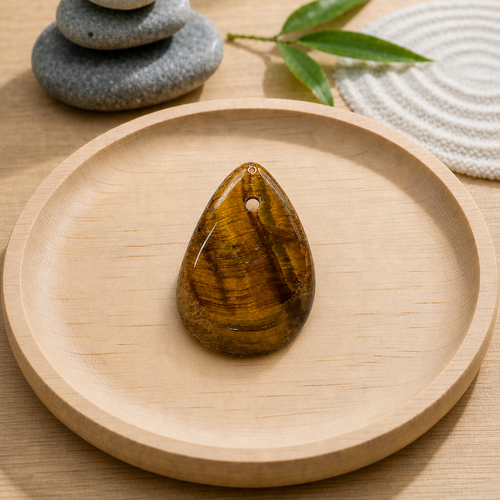 Pendentif goutte en œil de tigre naturel — 25x18 mm