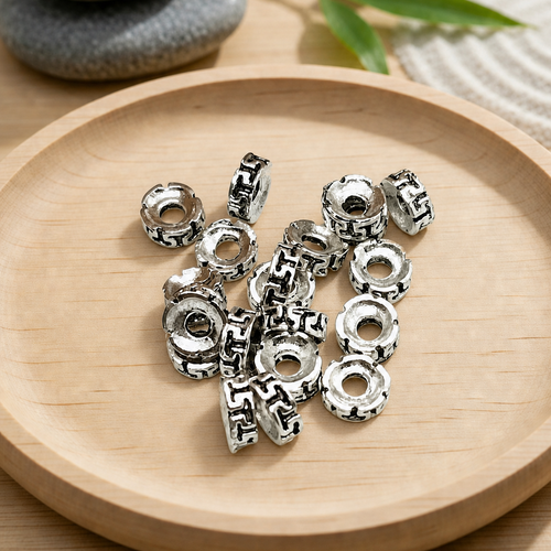 Perles intercalaires rondelles en métal argenté vieilli 6mm par 20