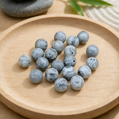 Perles rondes en jaspe picasso gris naturel