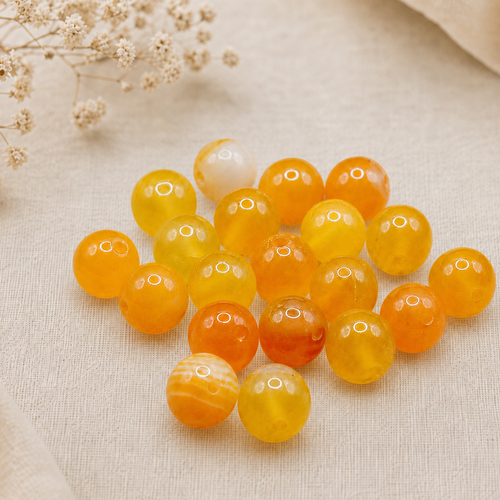 Lot de 20 perles rondes en pierre naturelle agate rubanée orange 8mm (teintée)