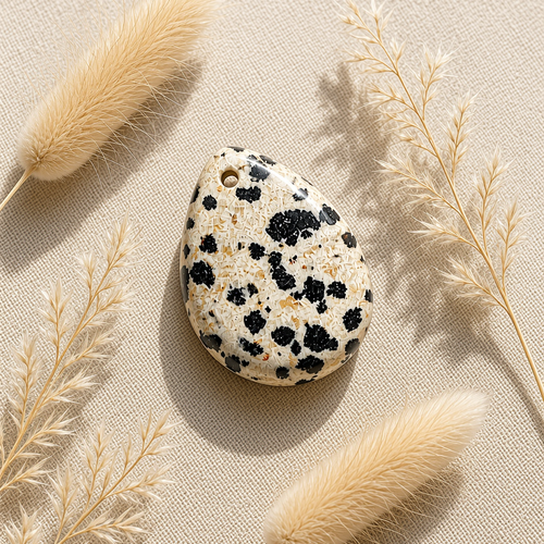 Un pendentif forme goutte en pierre naturelle jaspe dalmatien — 25x18 mm (non teinté)